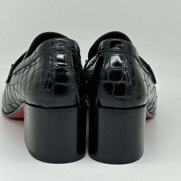 Christian Louboutin MJ MOC 50 Croc Leather Heeled Loafers Shoes Chain CL - Picture 11 of 16